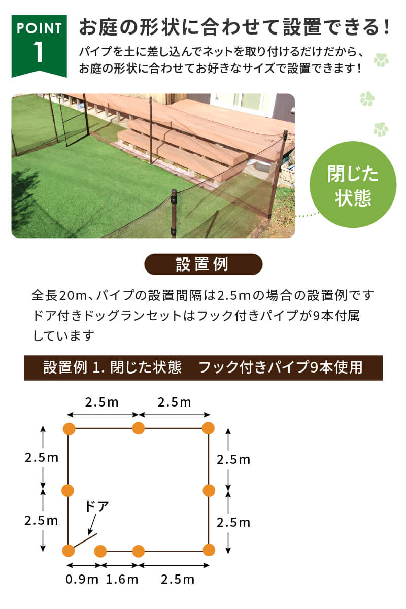 ドア付 ドッグランセット 高さ140cm 長さ20m