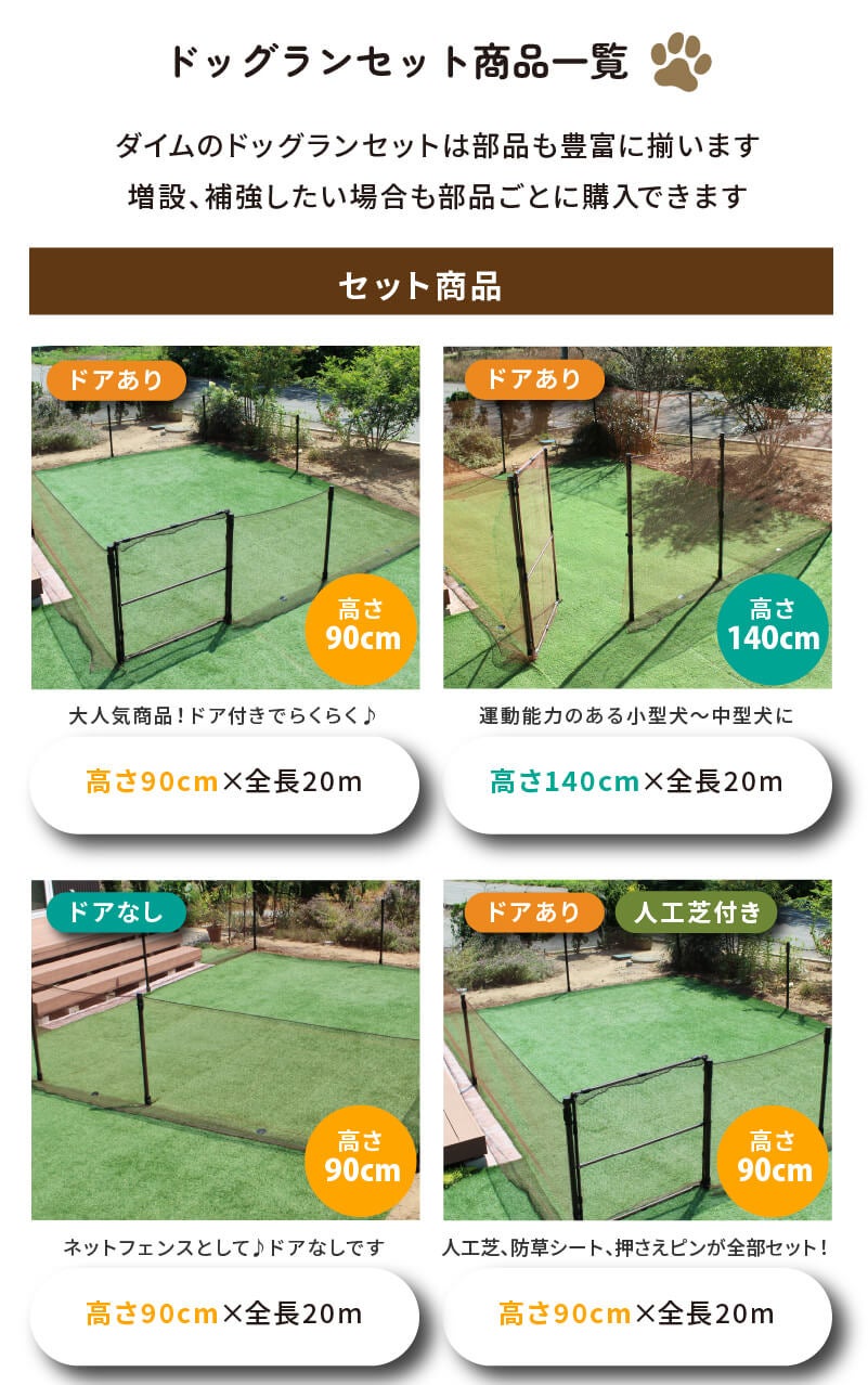 ドア付 ドッグランセット 高さ140cm 長さ20m