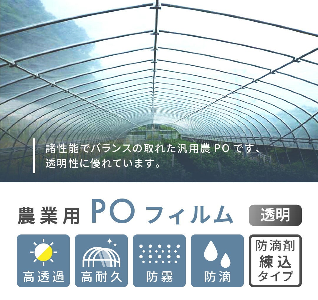 【受注生産品】daim 農業用 POフィルム 透明 防滴剤 練り込みタイプ 0.1mm 960cm幅 m単価 5~50m 防霧 防滴 農PO オーダーメイド POシート ポリシート 農ポリ カット ハウスビニール ビニールハウス 