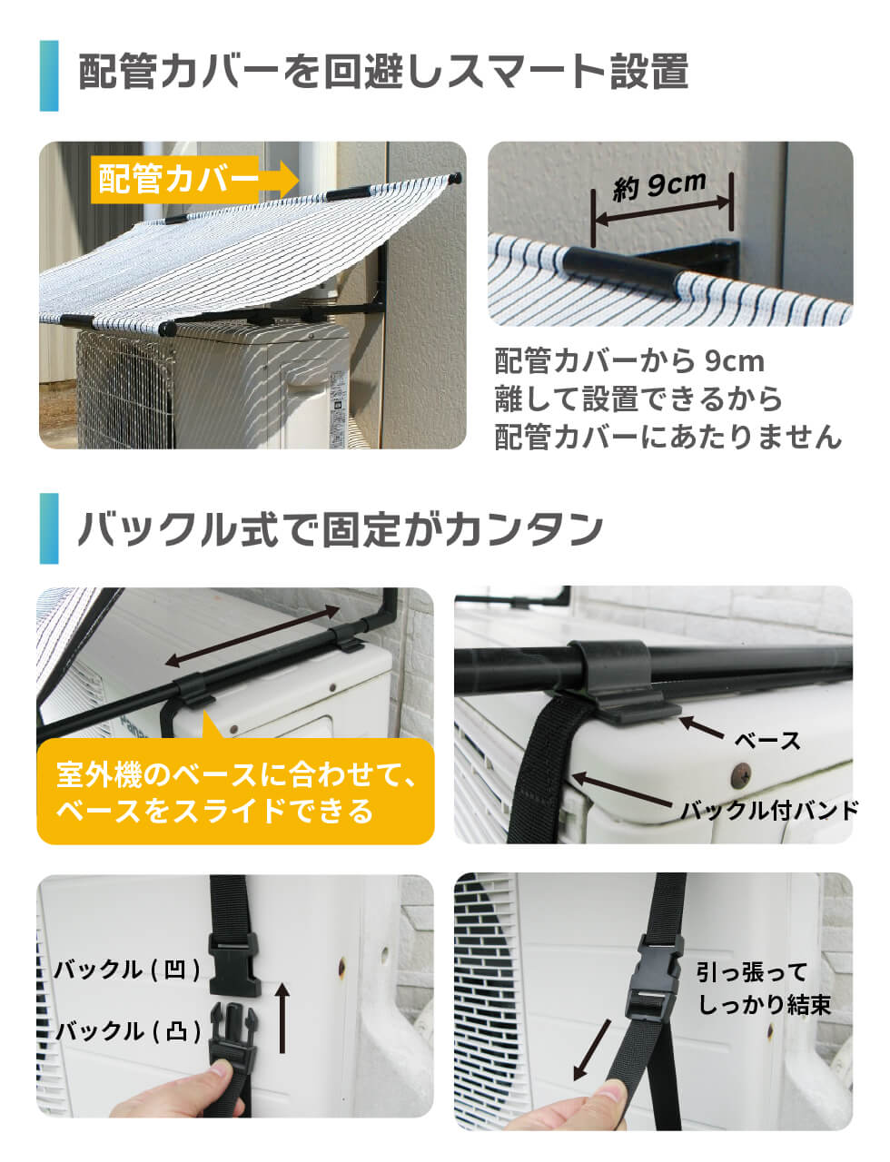 エアコン 室外機 日よけ シート 固定用バンド付