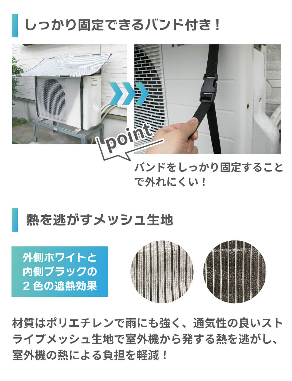 エアコン 室外機 日よけ シート 固定用バンド付