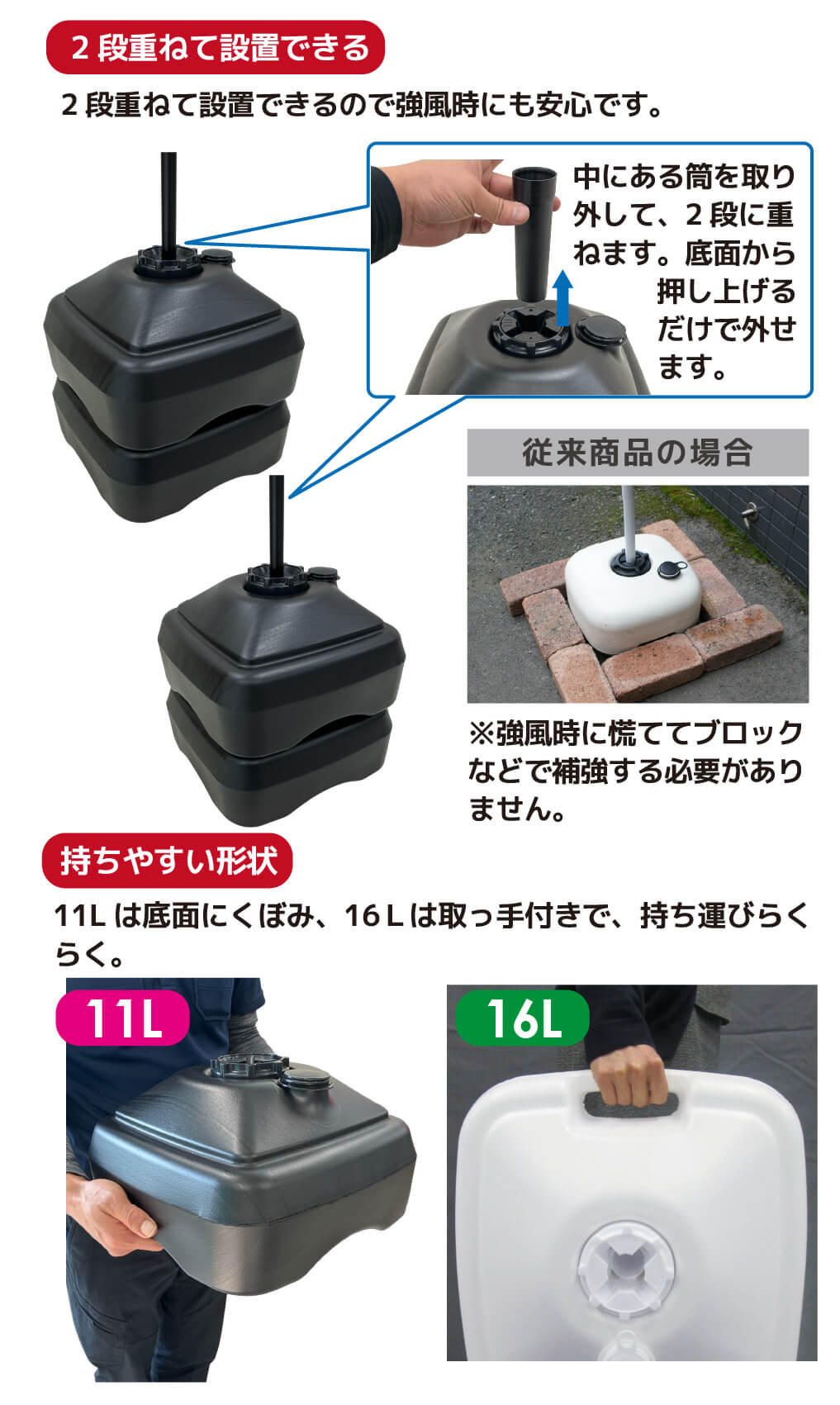 注水式のぼり竿用スタンド11L1セット入り ブラック